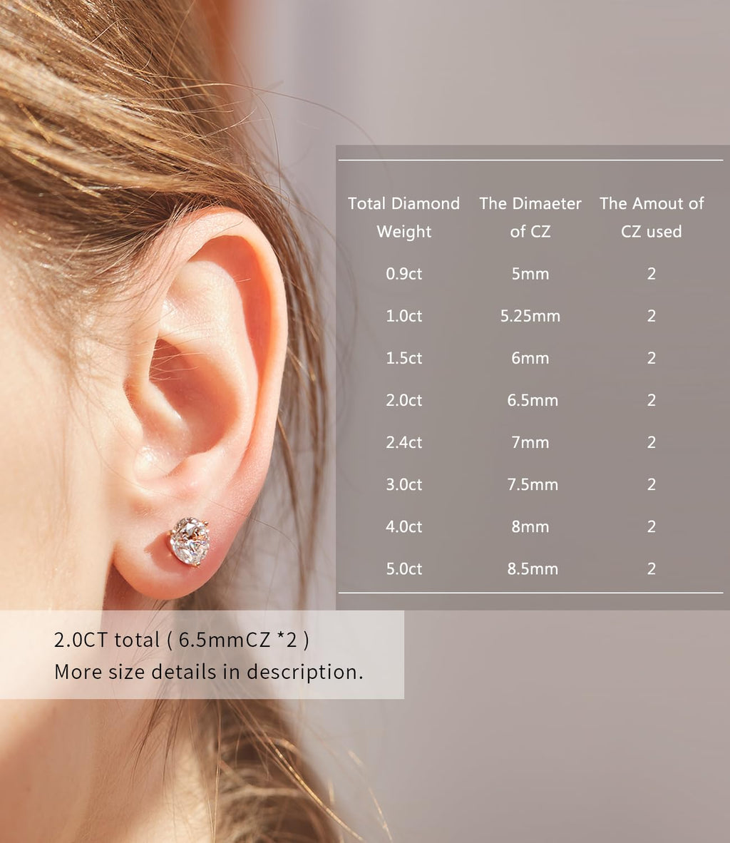 "STUNNING FLAME" 18K Gold Plated Silver Brilliant Cut Simulated Diamond Cubic Zirconia Stud Earrings(yellow-gold-plated-silver, 0.9)