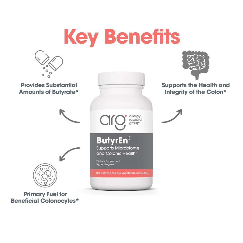 ARG ButyrEn Colon Lining Nutrition - Supports Gut and Colon Health - Digestive Support - Delivers 200 mg - Vegetarian & Hypoallergenic - 100 Servings - 100 Delayed-Release Capsules