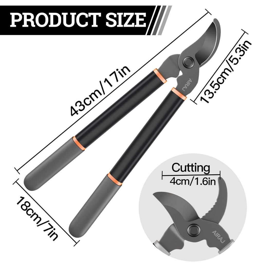 AIRAJ 17'' Bypass Loppers for Tree Trimming,Branch Cutter up to 1.6" Cut Capacity,Sharp Steel Tree Pruner,Chops Thick Branches with Ease,Tree Trimmer for Gardening