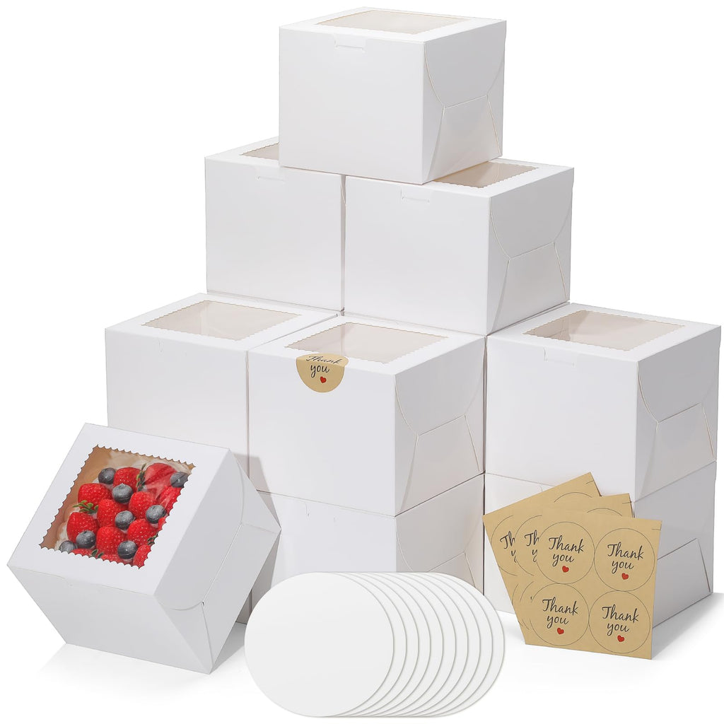 EQOREIIN Mini Cake Boxes 6 Inch with Window, 48 Set Bakery Boxes with Cake Boards & Stickers, Cupcake Box for Birthday, Party, Wedding, Mother's Day, Valentine's Day, Christmas（6x6x5 inch）