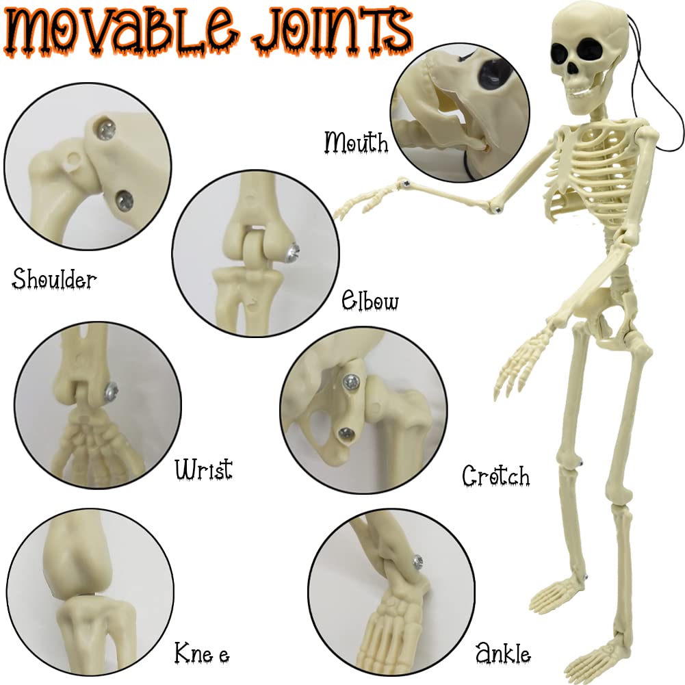 6PCS Skeleton Halloween Decorations, 16in Full Body Poseable Small Skeleton