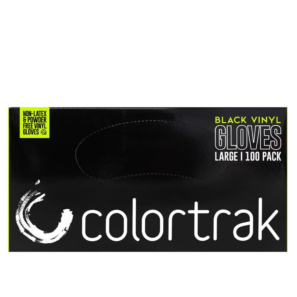 Colortrak Black Vinyl Gloves, Disposable Latex-Free & Powder-Free Hair Color Gloves for Chemical Processing & Salon Services, 1000 Count (10 Boxes), Large