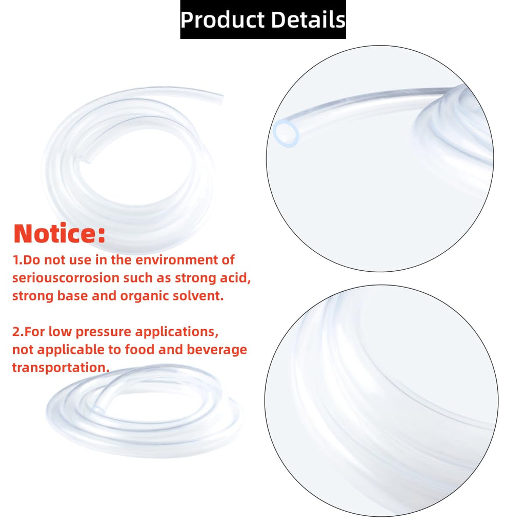 5/8" ID x 13/16" OD - 25 ft Clear Plastic Vinyl Tubing, Flexible PVC Hose Lightweight Tube with 4 Stainless Clamps for Transfer Water Air Oil.
