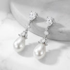 SWEETV Silver Pearl Drop Dangle Earrings for Women