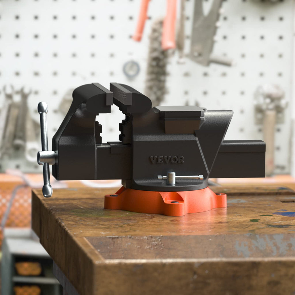 VEVOR Bench Vise, 6-inch Jaw Width 5.9-inch Jaw Opening, 360-Degree Swivel Locking Base Multipurpose Vise w/Anvil, Heavy Duty Ductile Iron Workbench Vise w/Bolts & Nuts, for Drilling, Pipe Cutting