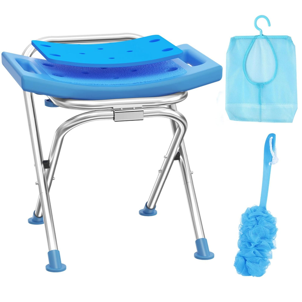 Medhelp Upgraded Folding Shower Chair, Stainless Steel Foldable Shower Seat for Inside Bathtub, Lightweight & Portable Travel Shower Stool, Anti-Slip Feet Bath Chair for Elderly, Disabled, Injured