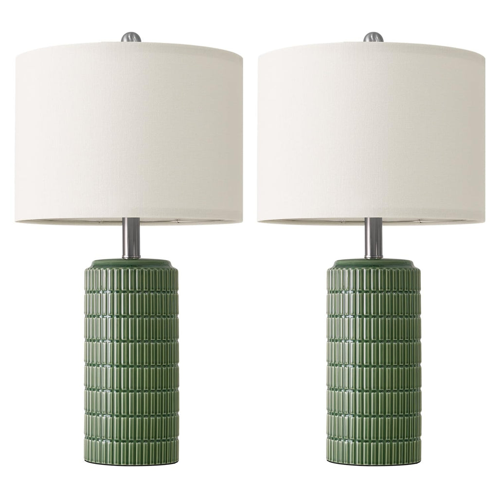 PoKat 23" Dark Green Ceramic Table Lamps Set of 2, Modern Table Lamps for Living Room, Farmhouse Lamps for Bedroom Night Stands, Traditional Nightstand Desk Decor Lamps