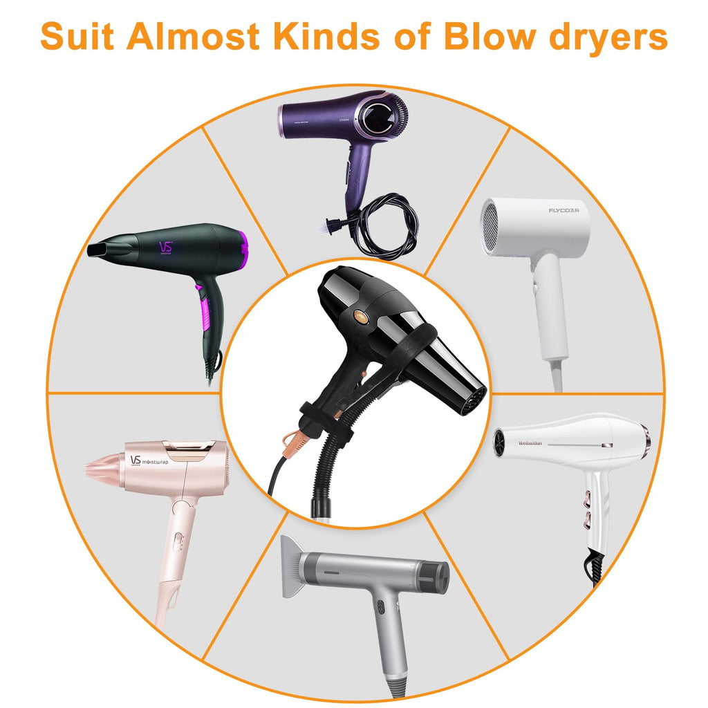 Erytlly Hair Dryer Stand Hands-Free Adjustable 360-Degree Rotating Blow Dryer Stand Hands-Free Metal Hair Dryer Holder Stand for Bathroom, Vanity, Makeup Room New Model Equipped with Two Collets