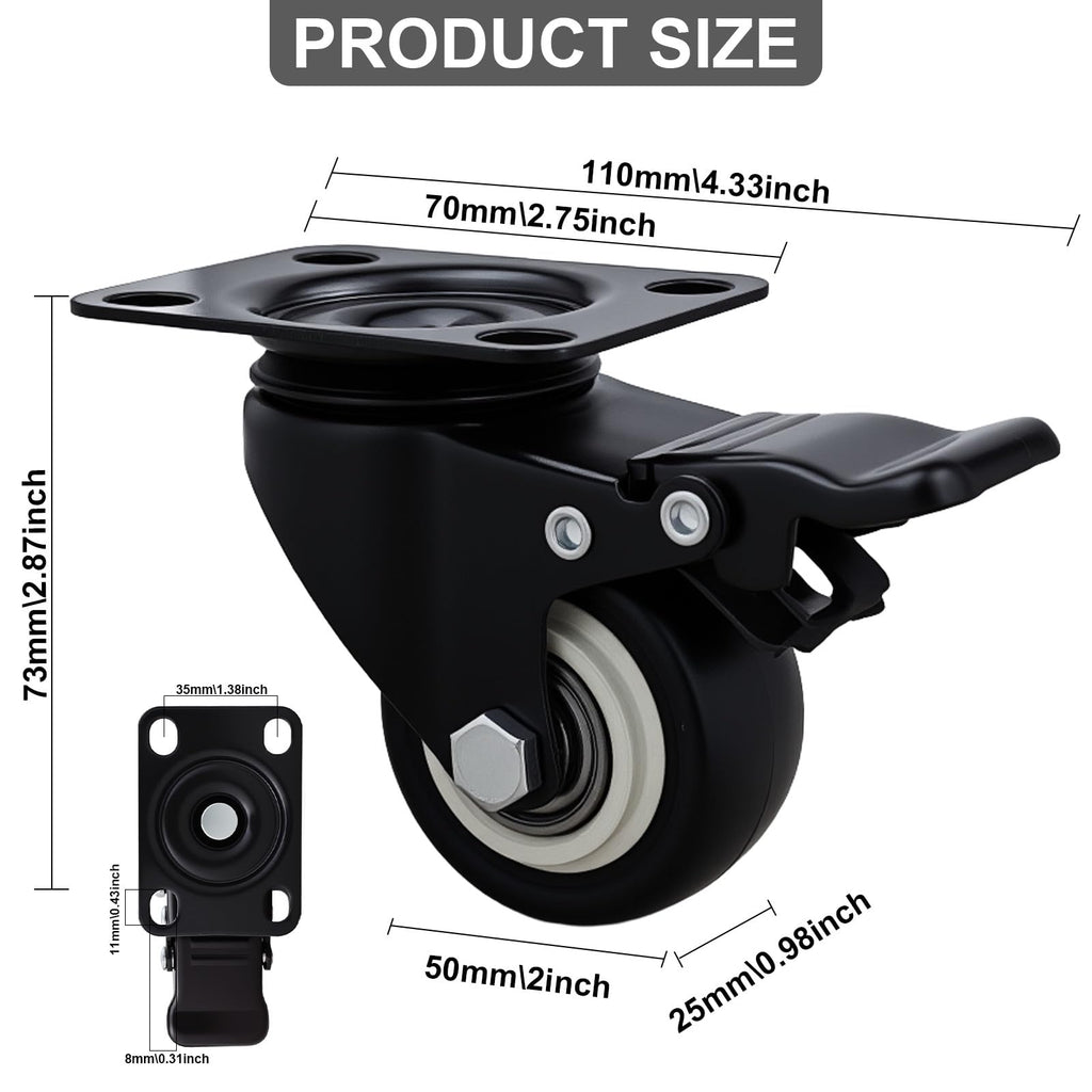 Htudcue 2 Inch Industrial Heavy Duty Caster Wheels Set of 20, Double Locking PU Casters, Non-Marking Polyurethane Wheels for Workshops & Commercial Spaces, 800lbs Per 4 Wheels
