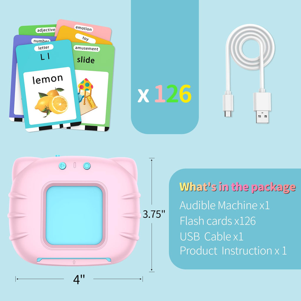 Eaever ABC Talking-Flash-Cards with 252 Sight Words, Christmas Birthday Gifts for Girls 2 3 4 5 6 Years, Language Therapy Toys for Autistic Children, Learning Toys for Toddlers Ages 2-6, Pink