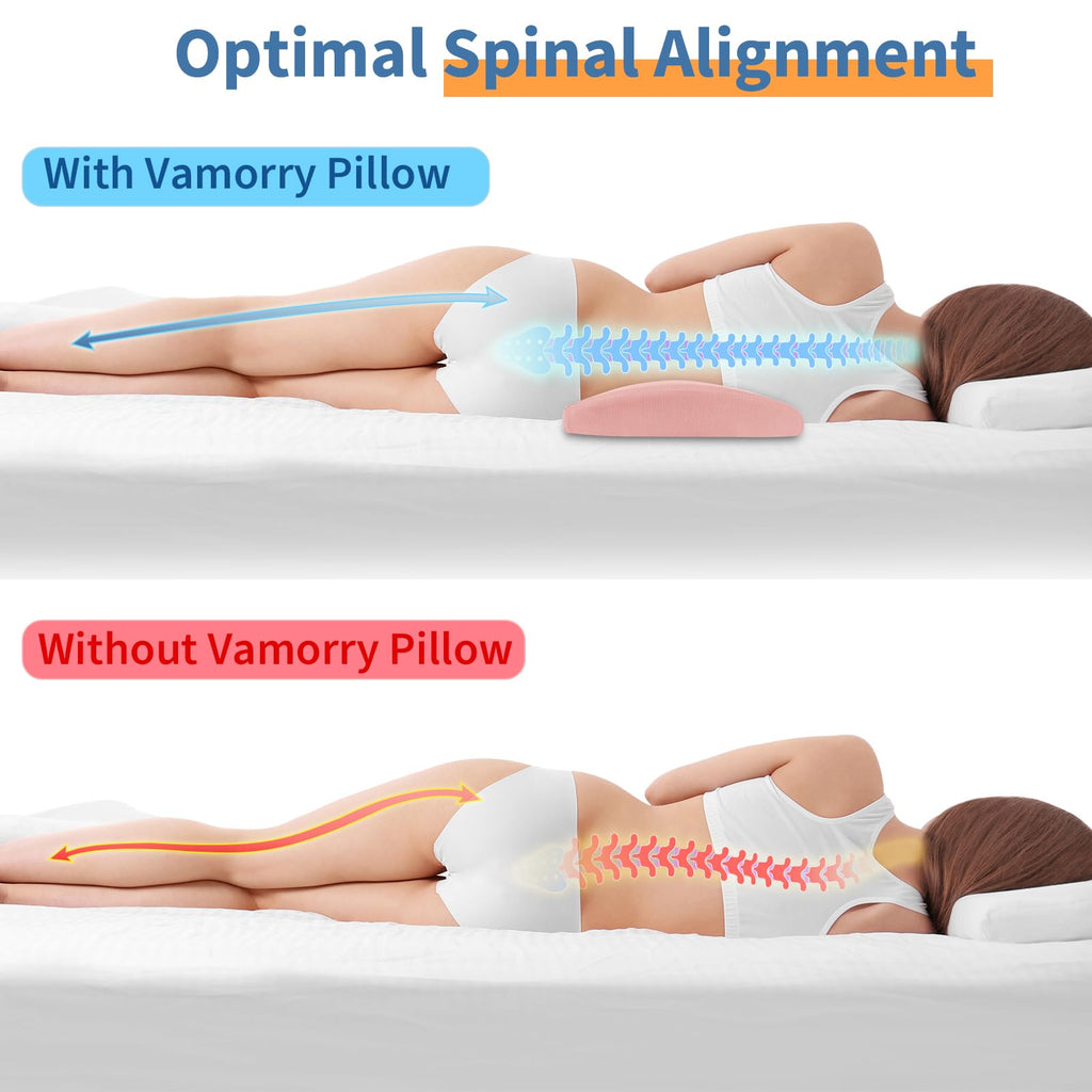 vamorry Poufs Lumbar Support Pillow for Bed Relief Back Pain: Lower Back Pillow for Sleeping - Memory Foam Waist Pillow - Back Wedge Bolster Pillow for Side, Back&Stomach Sleepers - Bed Rest Pillow