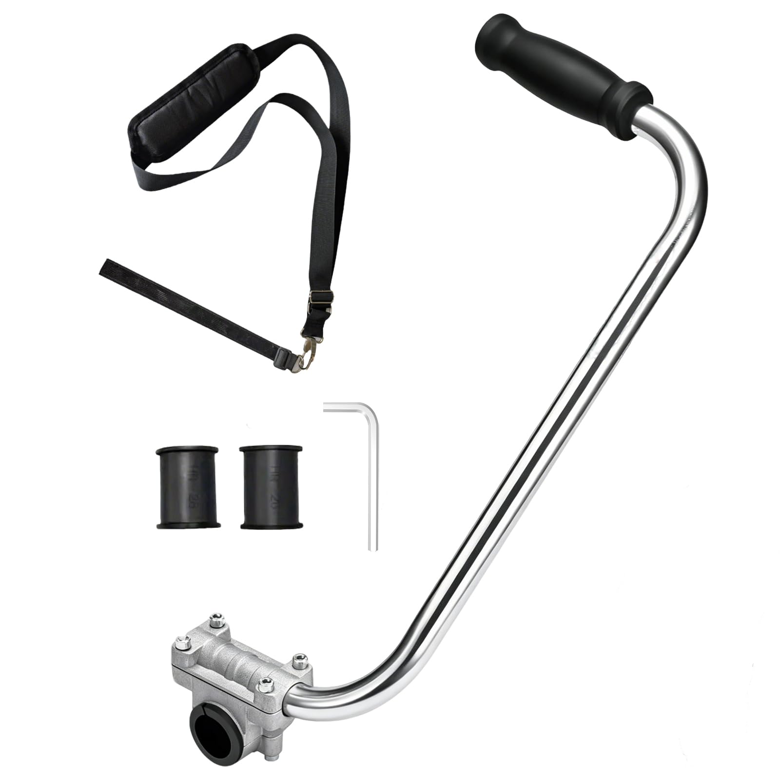 Yeoman Handle, Yeoman Weedeater Handle Extension with Bracket Clamp, Ergonomic Trimmer Grip for Lawn Care, Landscaping, Yard Trimming (Silver)