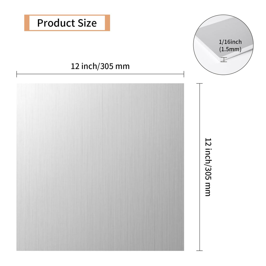 Tynulox 1PCS 6061 Aluminum Sheet Metal 1/16" x 12" x 12", Aluminum Plates Covered with Protective Film, Heat Treatable Aluminum Flat Bar for DIY Craft, Industry