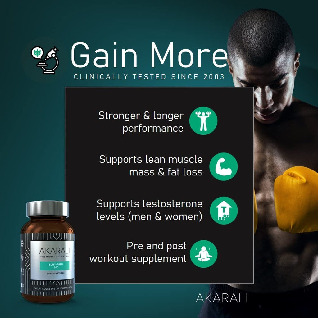 AKARALI Pure Tongkat Ali Longjack 200:1 Highly Concentrated 1.5% Eurycomanone US Patented Physta® Freeze-Dried Extraction Technology Supports Strength, Energy and Performance (30 Count)