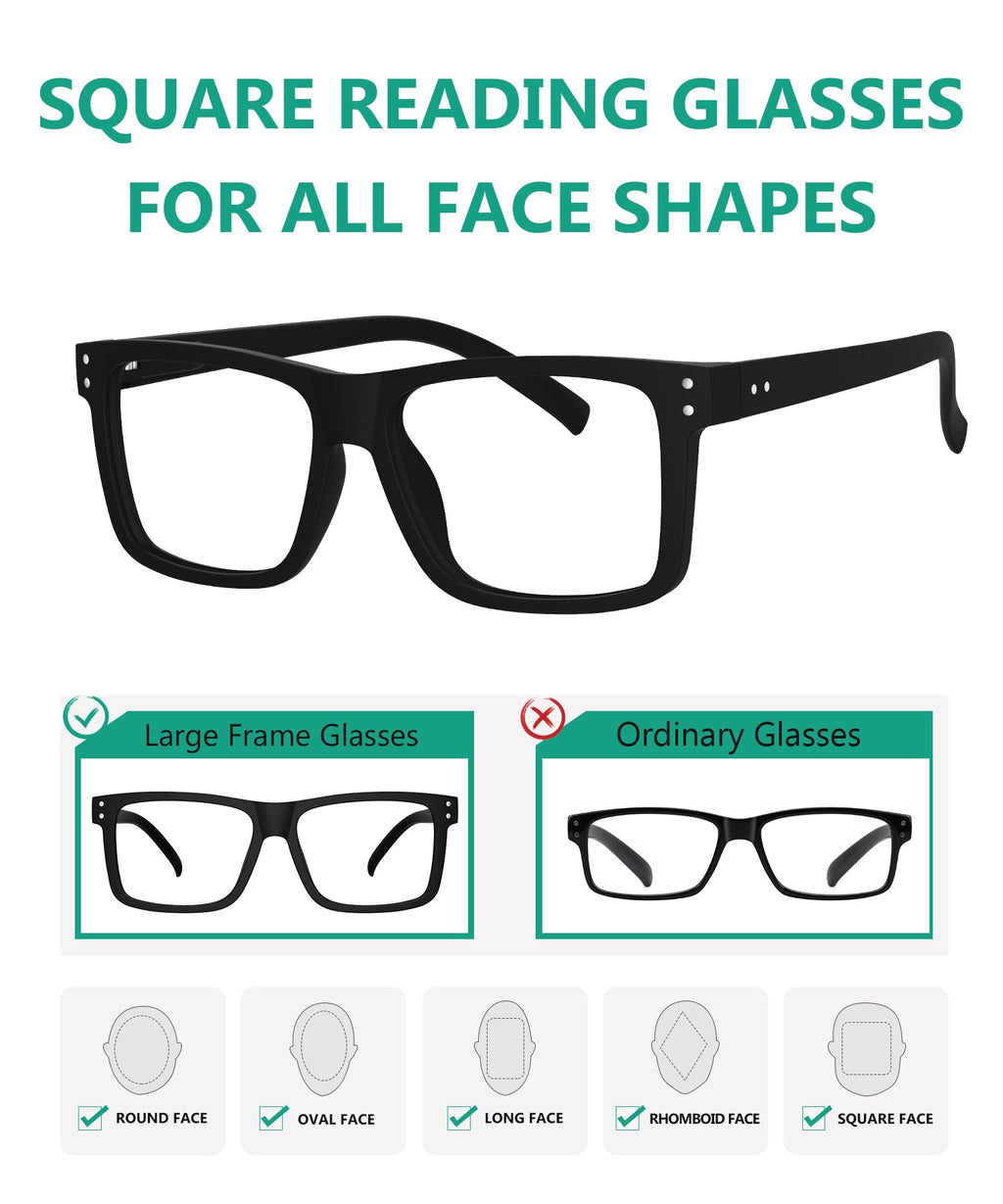 Eyekepper Oversized Reading Glasses Square Large Frame Readers for Men and Women - Black +1.50