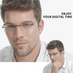 JJWELL 3 Pack Reading Glasses for Men Blue Light Blocking, Lightweight Rimless Metal Mens Eyeglasses Readers, Anti Eyestrain/Dryness/Computer Glare/UV 400, Spring Hinge Eyeglasses(250 Strength)