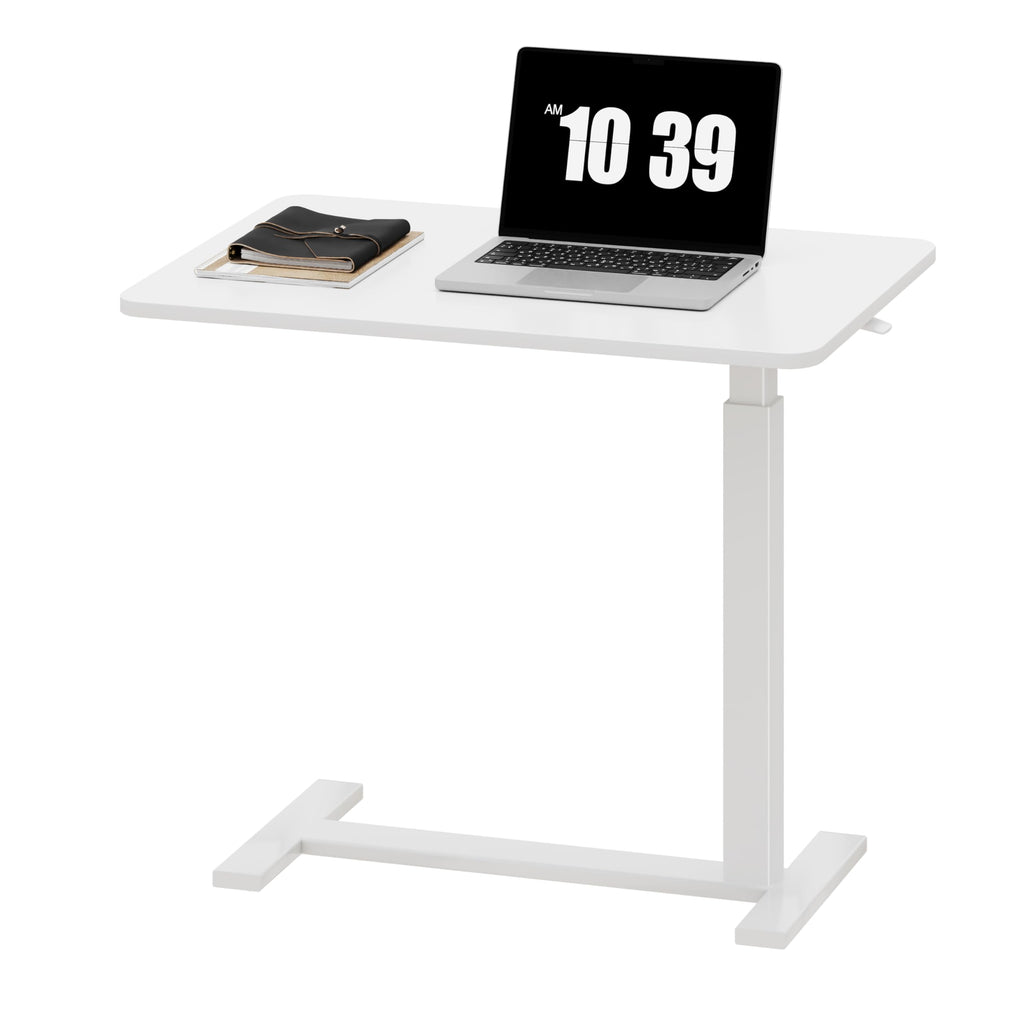 Sweetcrispy Overbed Bedside Table with Wheels, Adjustable Hospital & Home Use Bed Rolling Laptop Table, Mobile Standing Desk, White