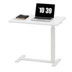 Sweetcrispy Overbed Bedside Table with Wheels, Adjustable Hospital & Home Use Bed Rolling Laptop Table, Mobile Standing Desk, White