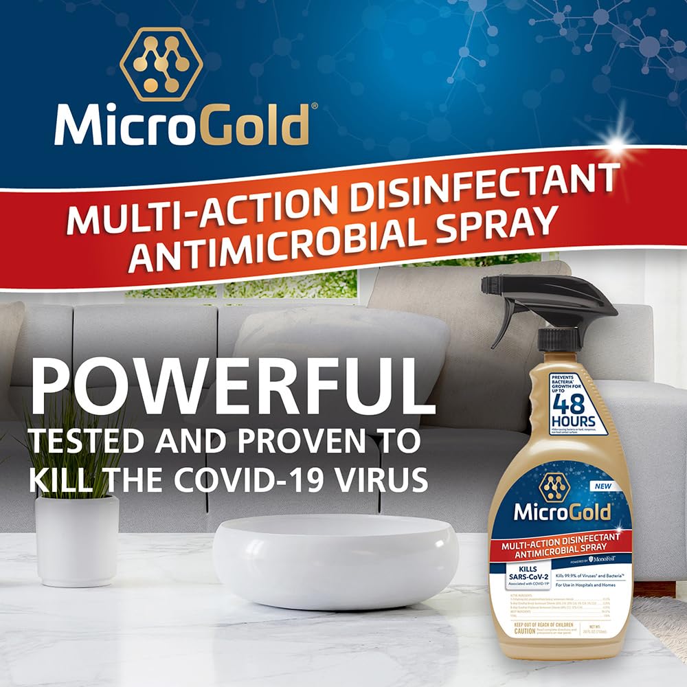MicroGold Multi-Action Disinfectant Antimicrobial Spray Tested and Proven Effective to Kill the COVID-19 Virus, Kills 99.9% of Viruses and Bacteria, 24 Fluid Ounces, 6 Pack, Packaging May Vary