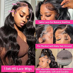 13x6 Body Wave Lace Front Wigs Human Hair Pre Plucked Glueless Wigs Human Hair 180% Density HD Transparent Lace Frontal Wigs Human Hair for Black Women Body Wave Wig 20 Inch