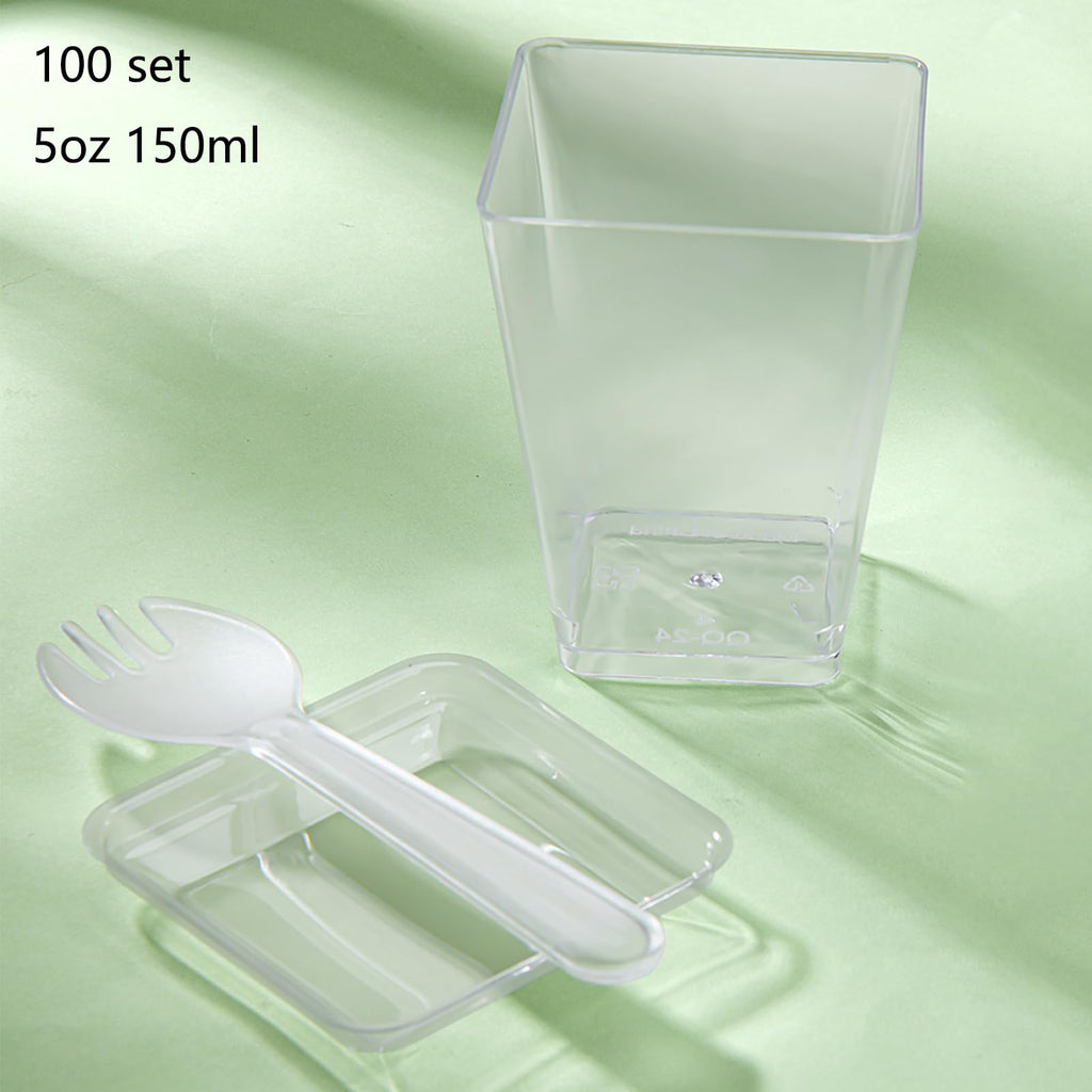 Toowood 300 Pack 100 Set Clear Dessert Cups with Lids and Spoons, 5.4oz Mini Dessert Cups Reusable Square Parfait Cup for Party Appertizer, Christmas