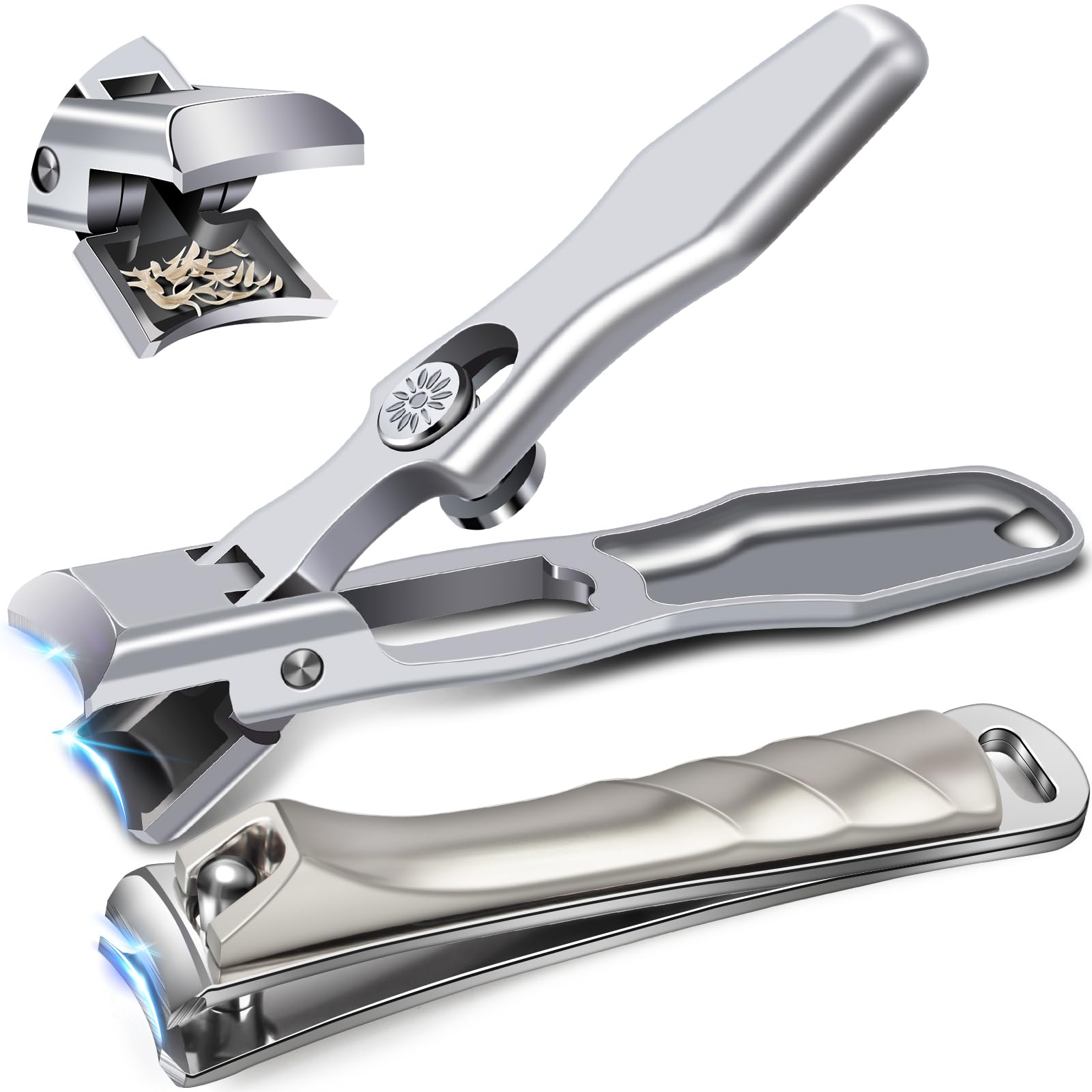 Nail Clippers for Men Thick Nails, Large Toenail Clippers for Seniors Thick Toenails with Wide Opening, Ultra Sharp Anti Splash Fingernail Clipper Cutter Long Handle with Catcher