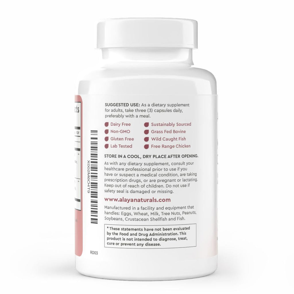 Alaya Naturals Hydrolyzed Multi Collagen Peptides Protein Capsules - Type I, II, III, V, X Grass-Fed Bovine, Chicken, Marine Collagen Supplement with MSM + GC (Capsules - 120 Count)