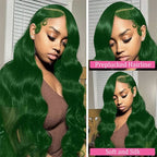 Green Lace Front Wigs Human Hair Body Wave 13x4 HD Lace Frontal Wig Pre Plucked with Baby Hair Dark Green Colored Brazilian Lace Front Human Hair Wigs Glueless 150% Density 18 inch