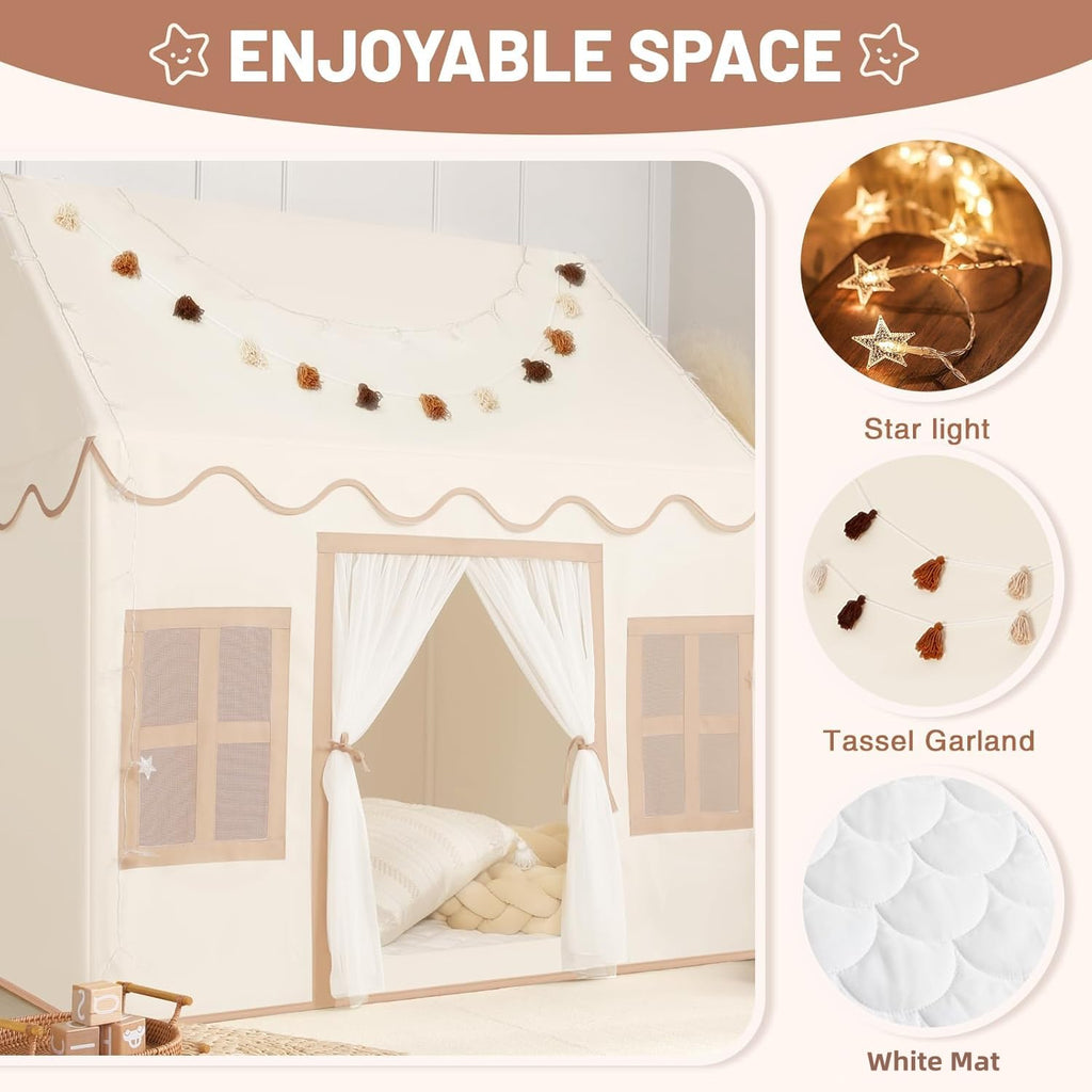 Senodeer Kids Play Tent Indoor: with Mat, Tassel Garland - Girl Tent Indoor Playhouse for Kids Toys for Boy Girl Birthday Gift