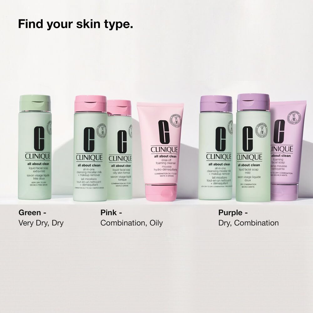 Clinique 3-Step All About Clean Liquid Facial Cleanser Soap | Face Wash For Oily Skin| Skin Type 4, 13.5 Fl Oz