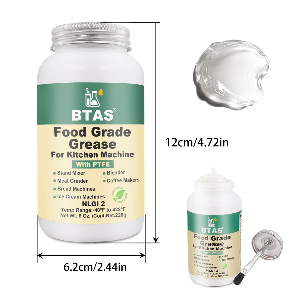 BTAS Food Grade Grease - Sanitary Lubricant for Kitchenaid Stand Mixers, Blenders, Coffee Machines, Beer Kegs, Food Processors & Espresso Machines 8oz