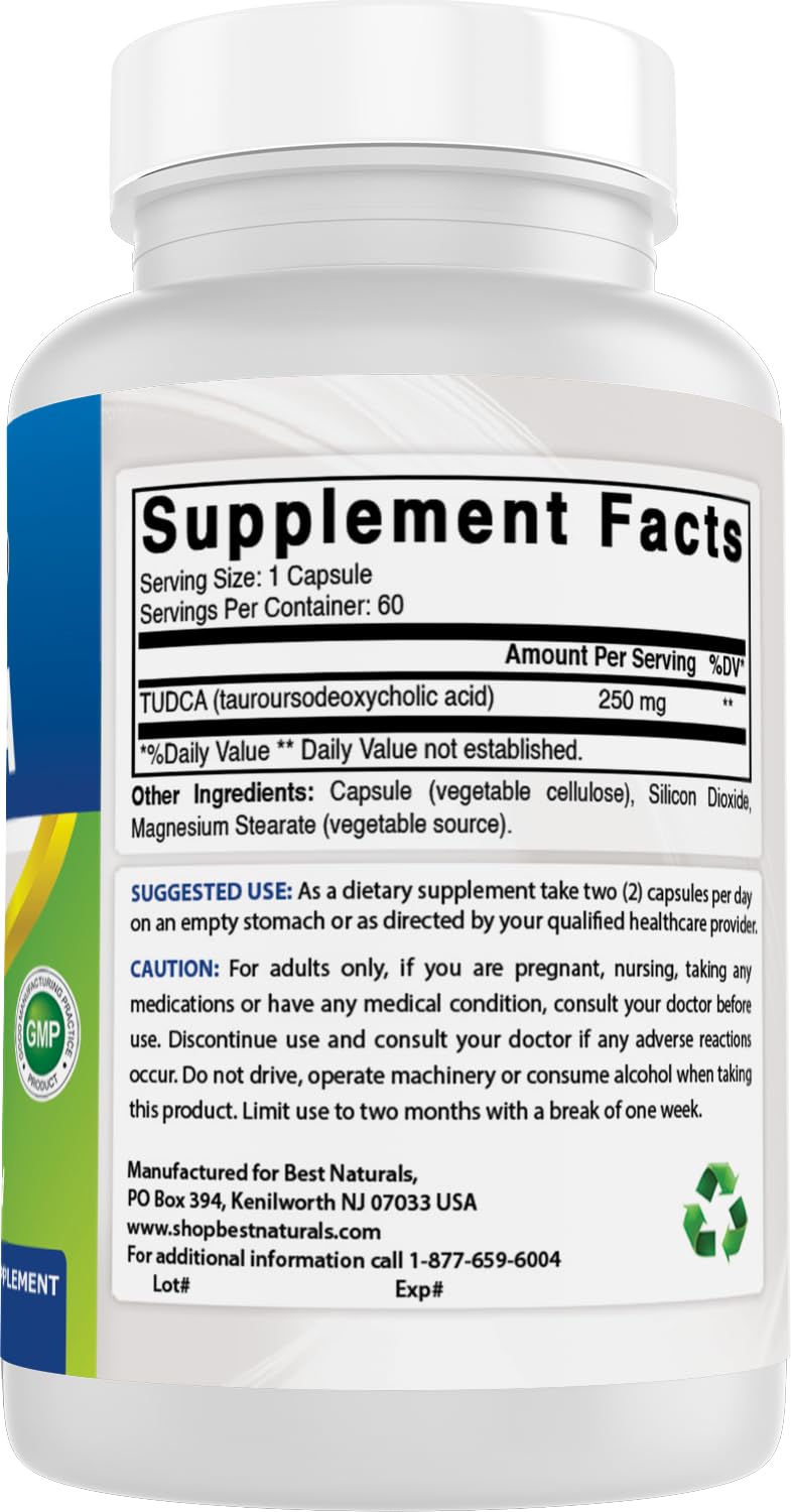 Best Naturals TUDCA 250mg (Tauroursodeoxycholic Acid) - 60 Veg Capsules - 2 Months Supply (60 Count (Pack of 1)) (60 Count (Pack of 1))