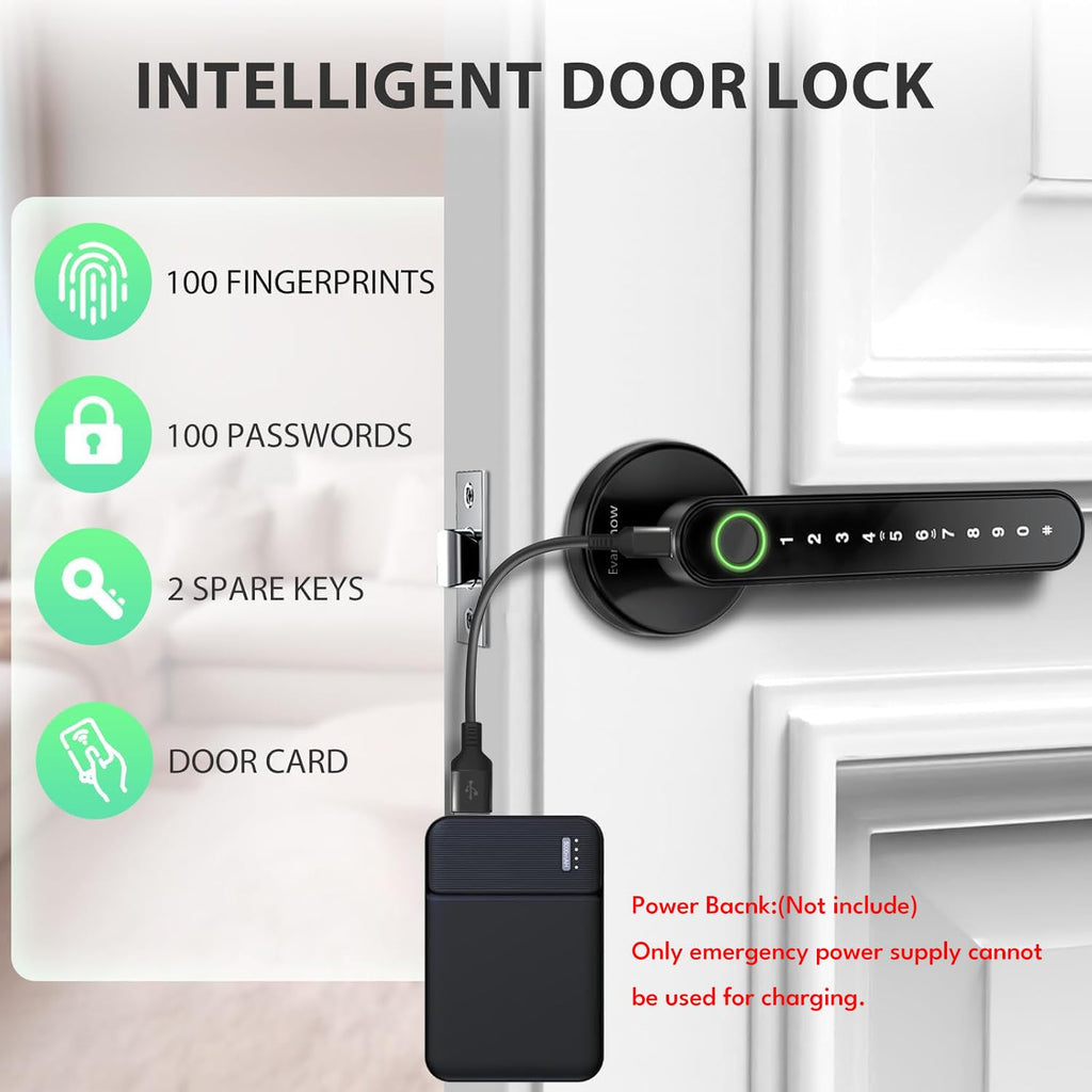 Evanshow Fingerprint Door Lock Biometric Door Knob with Keypad Keyless Entry, Door Locks for Bedrooms, Home Hotel Office Apartment Black