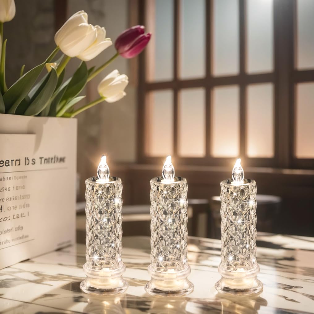 SupBri 6PCS Rose Halo LED Flameless Candles, Battery Operated Crystal Light
