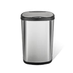Ninestars 13 Gallon Oval Automatic Trash Can, 50L Touchless Motion Sensor Garbage Can with Odor-Sealing Lid & One-Touch Manual Mode, Silver Stainless Steel, Black Trim