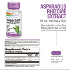 SOLARAY Asparagus 175 mg Supplement with Whole Root - Asparagus Extract Capsules for Men & Women, Urinary Tract & Digestive Health Support, Vegan Formula - 60 Veg Caps