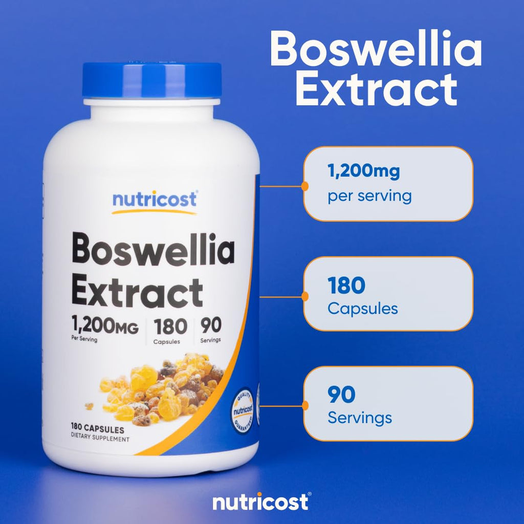 Nutricost Boswellia Extract 1,200mg Per Serving, 180 Capsules for 90 Servings Per Bottle - Standardized to 65% Boswellic Acid, Gluten Free and GMO Free, Vegan