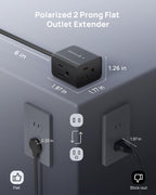 TROND Polarized 2 Prong to 3 Prong Outlet Adapter with 6 Inch Cord, Small 3 Way Outlet Extender No Blocking, Two Prong Flat Plug for Non-Ground Socket in Old Home Office Hotel Behind Furniture, Black