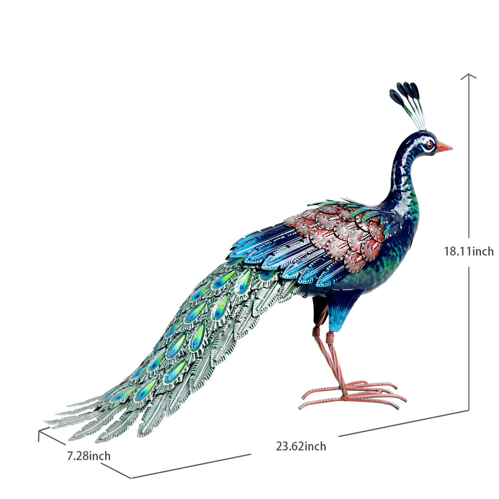 Kircust Outdoor Metal Peacock Statue, 24" L