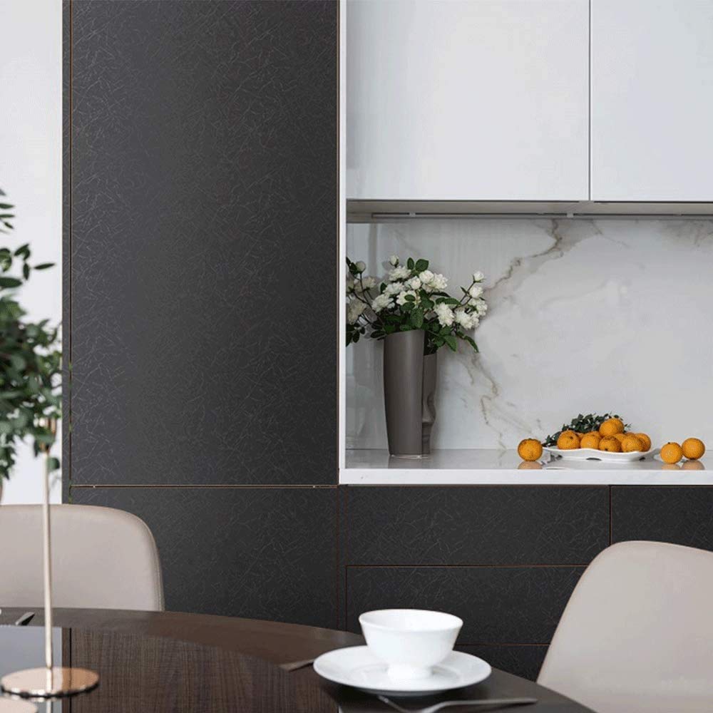 Abyssaly Black Silk Wallpaper Peel and Stick 15.7" X 393.7" Embossed Self Adhesive Black Contact Paper Removable Kitchen Vinyl Textured Wall Paper Cabinet Furniture Shelf Liner