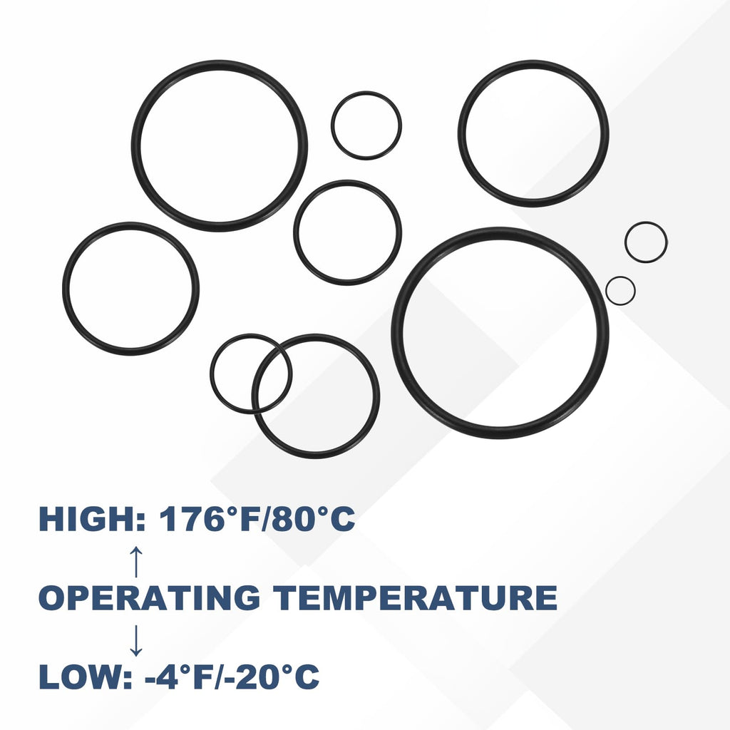 uxcell 200Pcs AS-012 O-Rings, Nitrile Rubber O-Rings 3/8" ID, 1/2" OD, 1/16" Width Round Sealing Gasket for Automotive Machine Plumbing Sealing Repair (70 Durometer, Black)