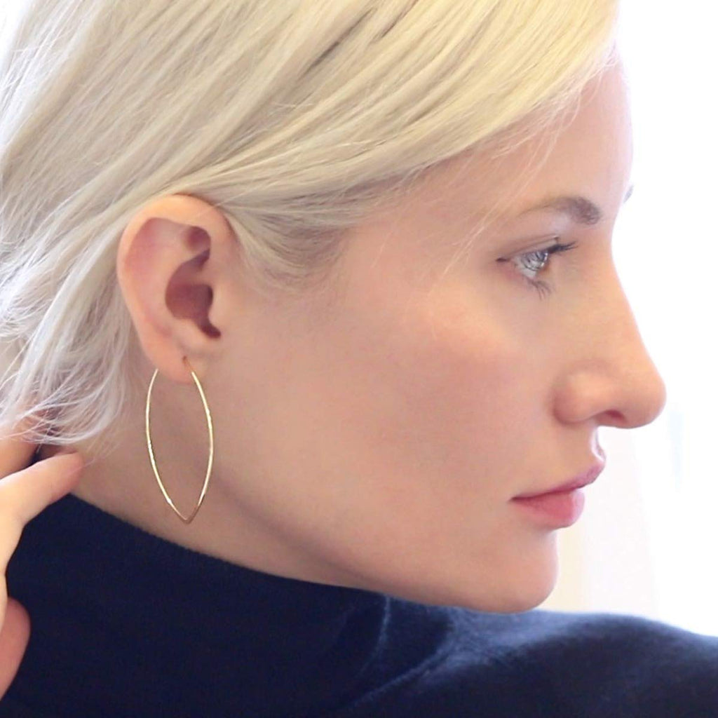Geometric Marquise Threader Hoops - 18K Gold Plated Hoop Earrings for Women