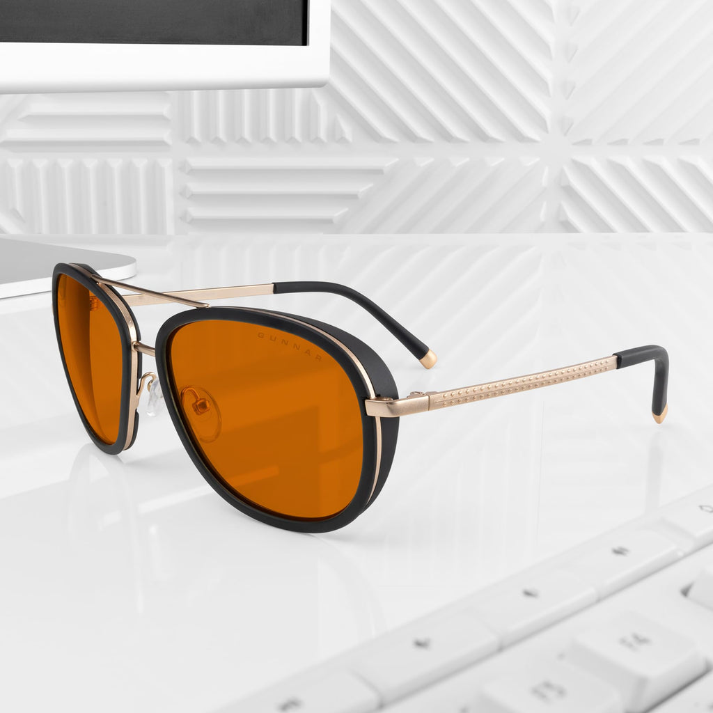 GUNNAR Computer Glasses - Dume Gold Amber Max Lens - Blue Light Blocking Anti Glare