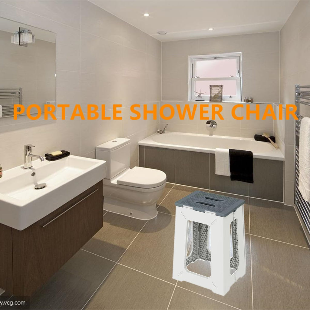 Fortable Bath Shower Safety Chair Seat, 17.7" High Anti-Slip Bench Bath tub Stool for Elderly or Seniors (ShowerChair Grey)