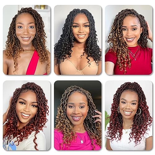 Karida Goddess Locs Crochet Hair 14 Inch, 8 Packs Faux Locs Crochet Hair for Black Women, Pre Looped Crochet Faux Locs With Curly Ends (14 Inch (Pack of 8), 1B/4/30#)