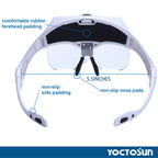 YOCTOSUN Magnifying Glasses with Light, Head Mount Magnifier with 5 Lenses, Headband, Storage Case, Hands Free LED Lighted Head Magnifying Visor for Close Work Hobby Crafts