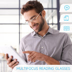 Premium 2 PACK Durable Progressive Multifocus Reading Glasses for Men Blue Light Blocking Computer Reader Anti Eyestrain Metal Frame Spring Hinges (for Mid-Near Range approx 3ft) 2.0 Gunmetal