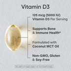 Sports Research® Vitamin D3 w/Coconut MCT Oil - High Potency Vitamin D3 5000iu (125mcg) Supplement for Immune & Bone Support - Seed Oil Free - Non-GMO - Gluten Free (360 Liquid Softgels)