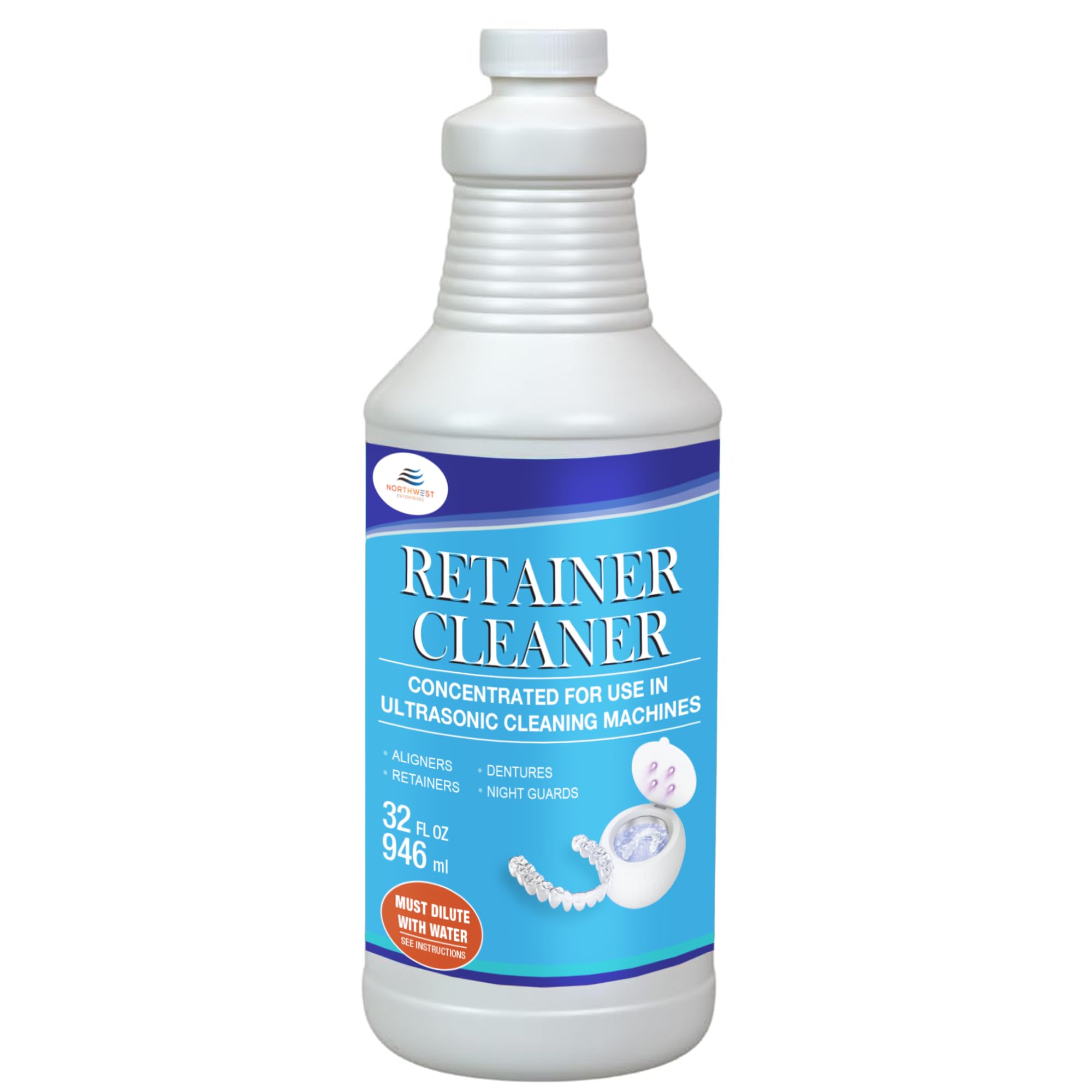 NORTHWEST ENTERPRISES Ultrasonic Retainer Cleaner Solution Concentrate - Denture Cleaner for Ultrasonic Machines - Cleans Mouthguards, Invisalign and Nightguards - Odor, Stain & Discoloration Remover
