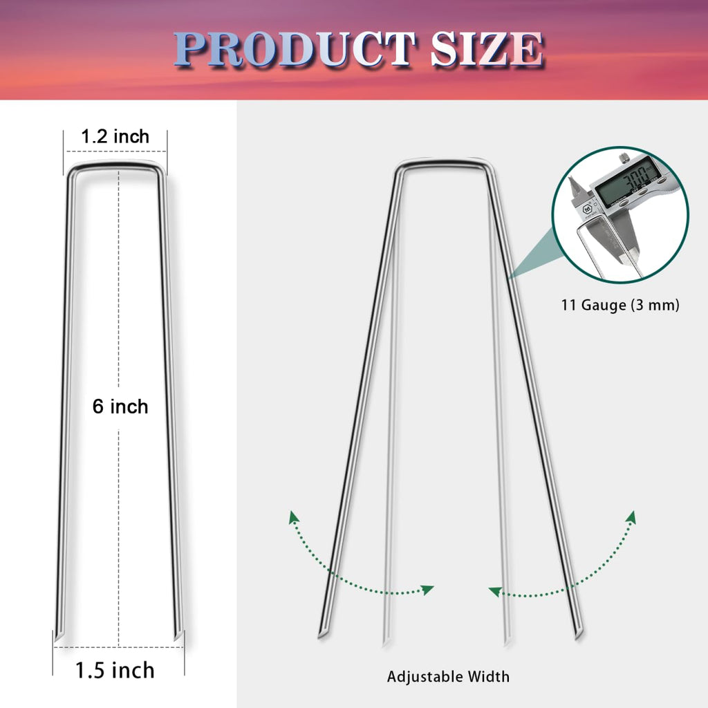 Gtongoko 500 Pack Landscape Staples 6 Inch, 11 Gauge Heavy Duty Galvanized Sod Staples for Weed Barrier Fabric, Ground Cover, Artificial Turf, Commercial Landscaping and Garden Projects